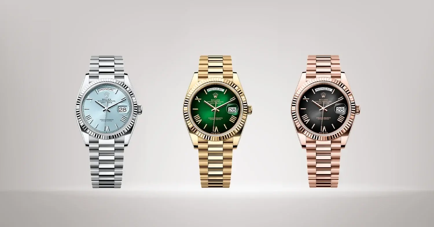 Luxury Rolex Day-Date gold watch. We buy and sell fine watches.