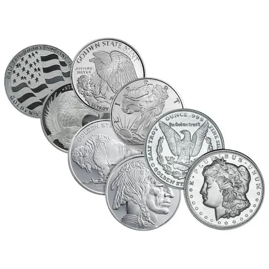 Stack of .999 fine silver rounds ready to sell for cash.